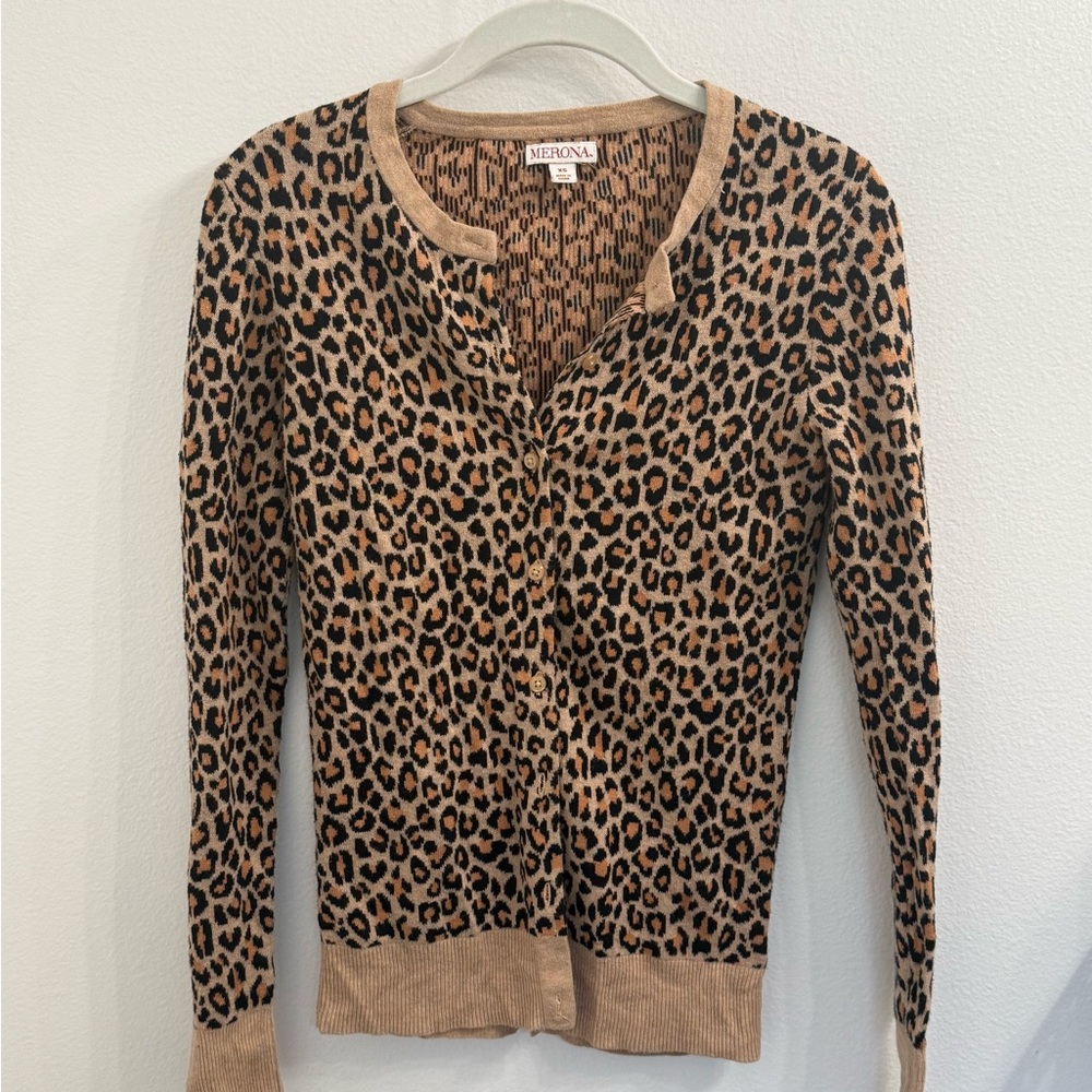 Merona Tan and Black Leopard Print Cardigan Sweater